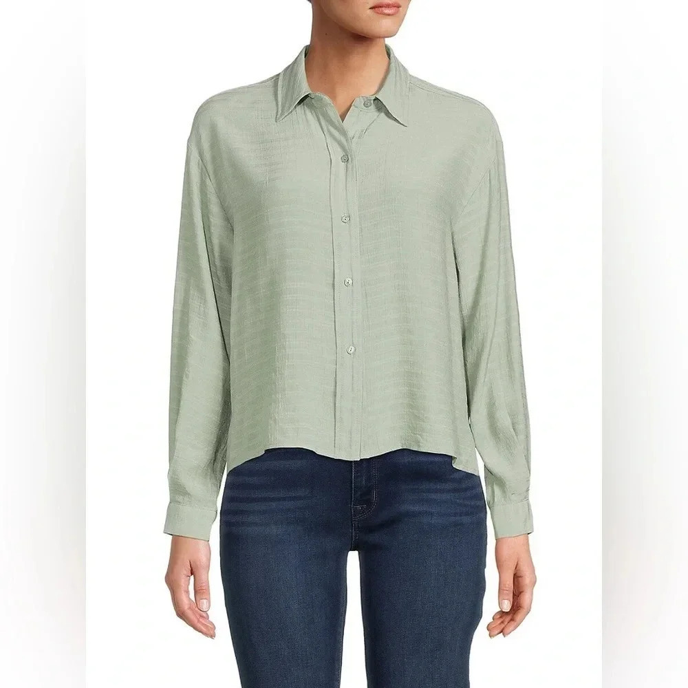 Saks Fifth Avenue light olive green tonal Striped Shirt L